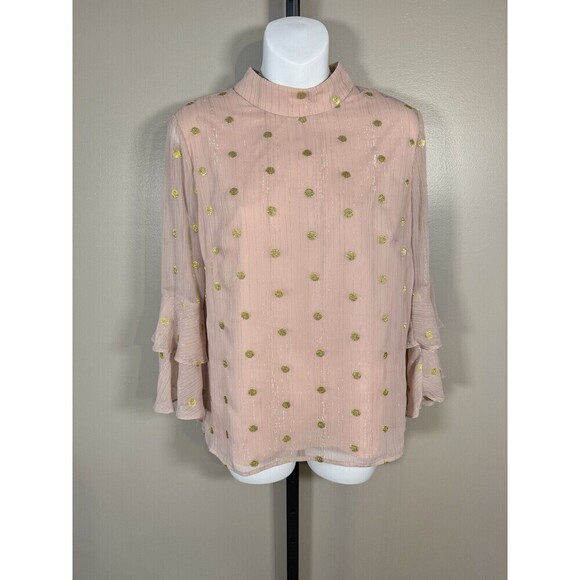 Anthropologie Hutch Blouse Pink And Gold Polka Dot Size M - Picture 1 of 10